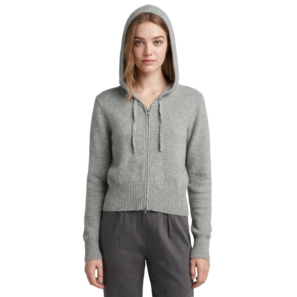 Ultra Flirt M Gray Cropped Zip Up Hoodie Hooded Sweater Cozy Knit NWT S/M